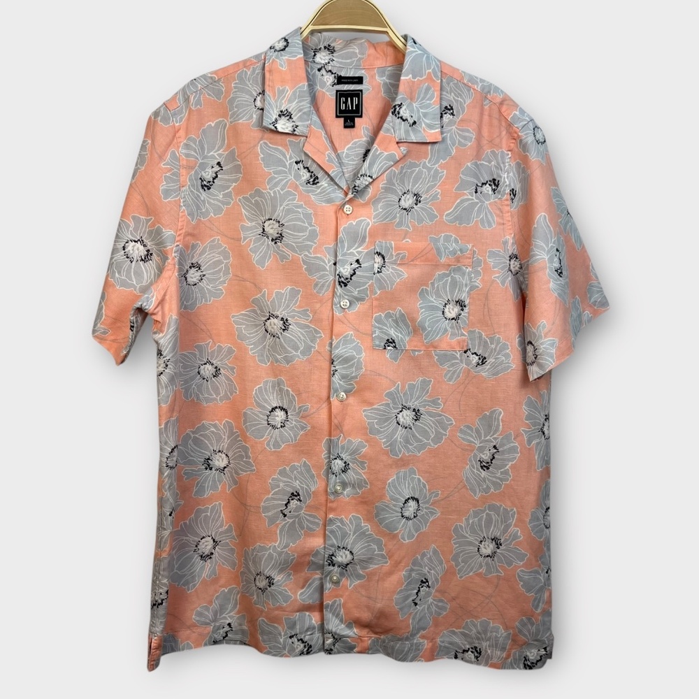 Gap Linen Blend Y2K Floral Resort Shirt Mens LARGE Tropical Camp Button Hawaiian